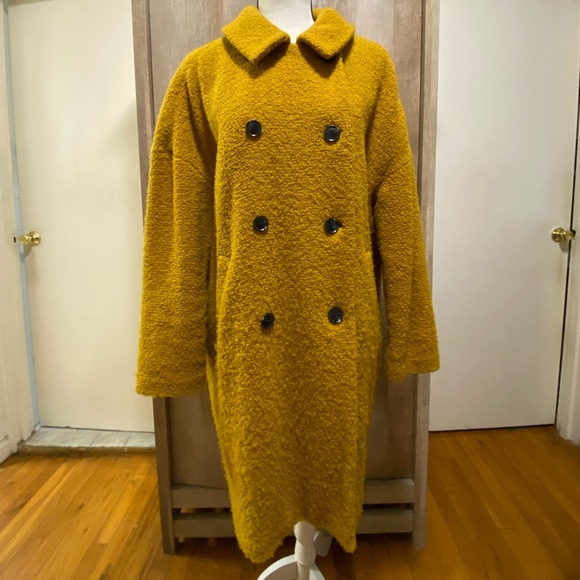 Madewell Bouclé Wool Double Breasted Cocoon Coat - Large -Mustard Yellow - Picture 2 of 10
